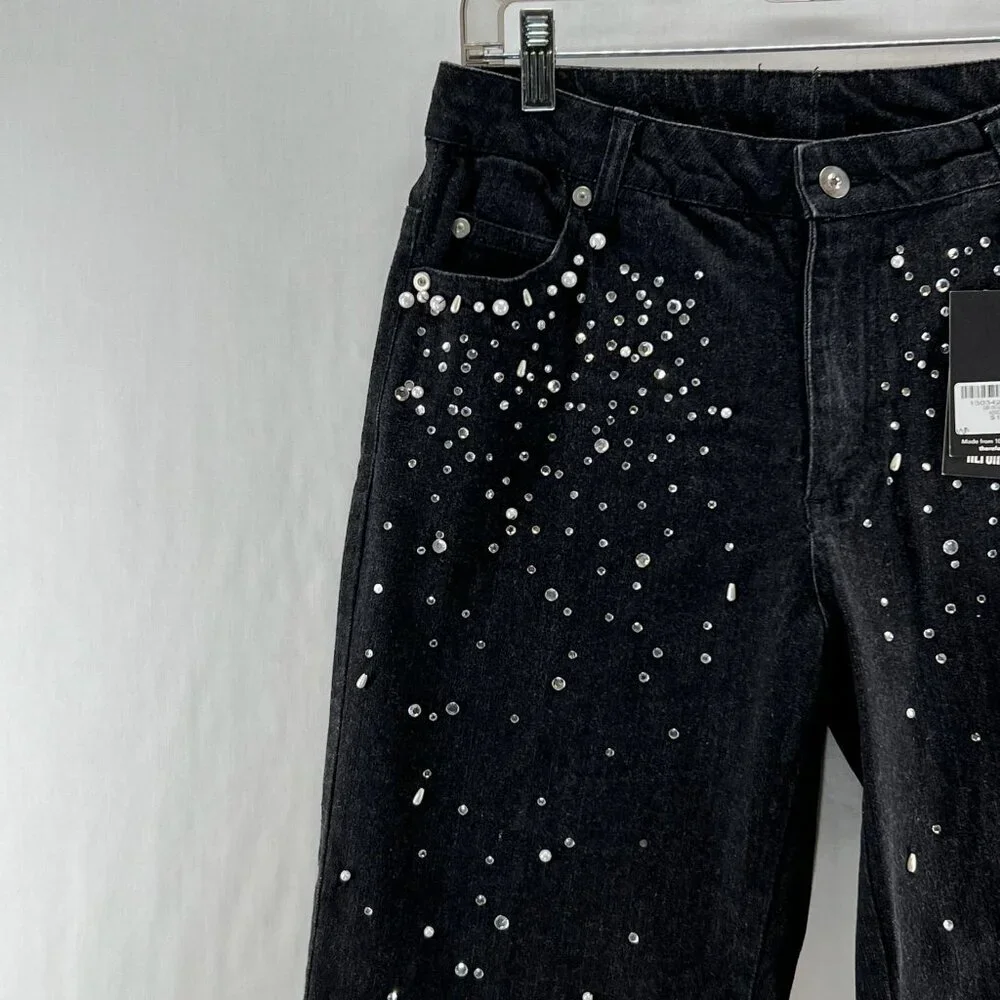 Forenza Embellished Oak Vintage Denim Pants Sz 4 Straight Mid-Rise Stretch Black - Picture 8 of 14